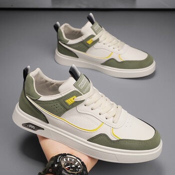 鸿星尔克小白男鞋秋冬季飞行员板鞋男中学生百搭运动四季款休闲鞋米绿