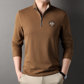 卓优卡巴宝利秋季长袖t恤男士高端立领半拉链polo衫男装时尚衣潮t莉棕