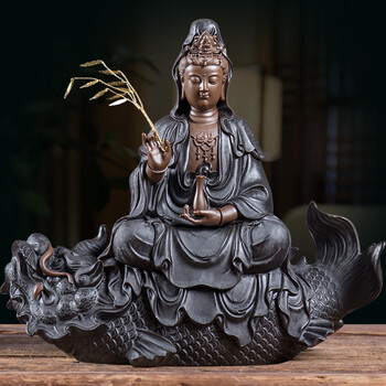 王顺手造鳌鱼观音摆件菩萨佛像家用供奉佛堂办公室南海观世音菩萨摆件