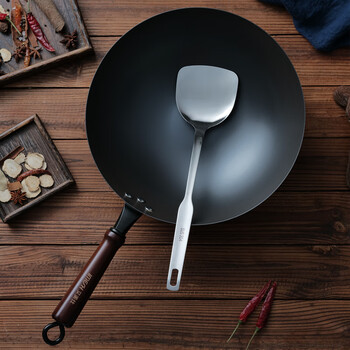 章丘铁锅艾美仕铁锅炒锅家用炒菜锅不粘锅无涂层老式超轻熟铁锅燃气灶