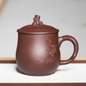 全熙辰紫砂杯茶杯手工茶具泡茶杯大容量紫砂盖杯松竹梅岁寒三友居家钱