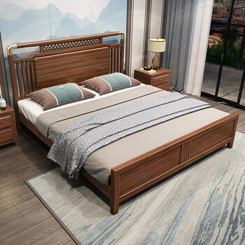 丽巢新中式乌金木实木床18米现代简约轻奢家具主卧室婚床双人大床a16