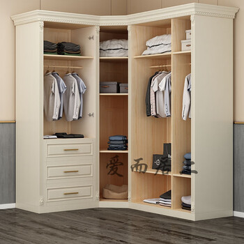 淘苏 转角衣柜转角衣柜90度定制美式全l型拐角平开衣橱顶柜整体衣帽间