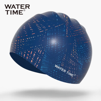 WATERTIME游泳帽女款加大护耳防水不勒头硅胶印花未来水线系列 未来水线