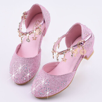 水晶鞋女儿童凉鞋公主水晶鞋女童冰雪奇缘表演鞋粉红色35码内长223cm