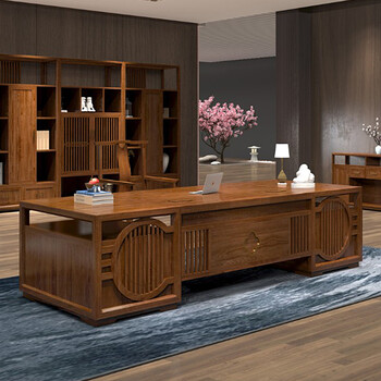 zifu新中式老板桌总经理大班台实木新款办公总裁桌子简约现代桌椅书柜