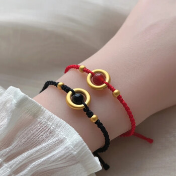 watchthiswt黄金手链女足金平安扣金珠转运珠男情侣款金手链520情人节