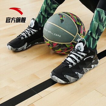 安踏 anta 官方旗舰逆刃篮球鞋男防滑运动鞋中低帮实战球鞋 黑/安踏白
