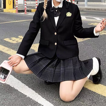 jk格裙西装制服套装全套秋冬天儿童女初高中生学院风校服 两粒扣黑色