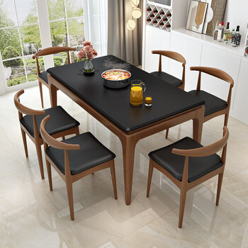科威顿(keweidun)* 火烧石餐桌椅组合现代简约北欧实木长方形大理石