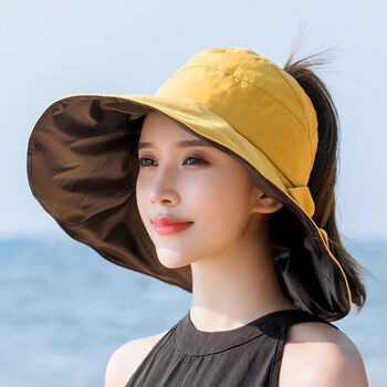 防晒遮阳帽子女生韩版空顶大帽檐沙滩旅游渔夫帽夏季黑胶遮脸太阳帽