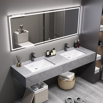 科勒(kohler)简约单层浴室柜双盆组合公共卫生间洗漱台双人用洗手盆