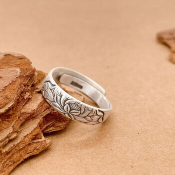 欧礼珐琅工艺银戒指足银999国潮复古做旧莲花闭口烤蓝戒指 莲花戒指