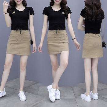 ur2022年连衣裙春夏季女装两件套套装裙子女士小个子韩版雪纺印花黑色