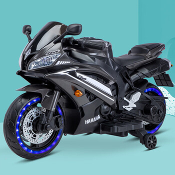 kls儿童摩托车15岁电动超大号三轮车可坐人充电式双人大摩托车车 黑色