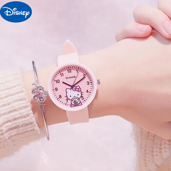 迪士尼韩版儿童手表女孩时尚防水石英表卡通可爱公主粉kt猫小学生电子