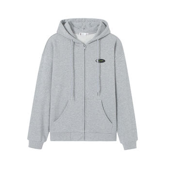 情侣款拉链针织开衫春新纯棉阔版连帽外套男女同款运动上衣麻灰色l