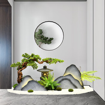 楼梯下装饰仿真绿植假山小石头景观造景布置室内旱景落地摆件组合