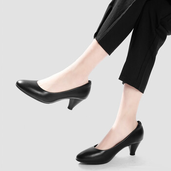 酒店空姐工作鞋上班鞋女软底软面女鞋黑色高跟鞋女职业圆头正装礼仪