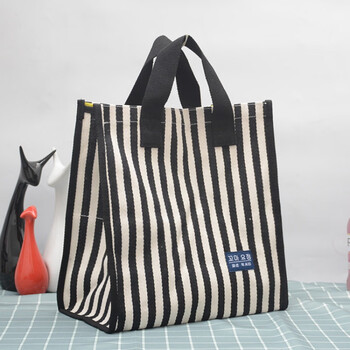 时尚家居条纹帆布手提包女布袋子宽底手提袋大容量防水外出购物袋拎包