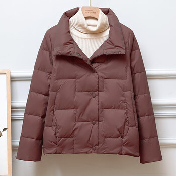 雅鹿新款女士羽绒服外套短款立领宽松白鸭绒轻薄显瘦保暖小个子咖啡色