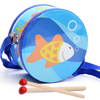 木制宝宝手敲鼓双面鼓儿童打击乐器军鼓拍拍鼓早教音乐玩具小鼓 蓝鱼