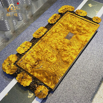 枫颂黄金樟茶台办公室实木茶盘整块家用根雕茶盘客厅高档茶台排水式