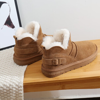 康奈官方自营旗舰店防水雪地靴女短靴子2023冬季新款平底短筒加绒栗色