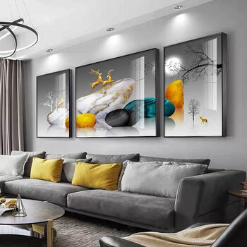 境坊间晶瓷镶钻有框画现代简约沙发后背景墙壁画北欧三联挂画ym19款