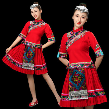 广西壮族三月三服装女少数民族服装女苗族瑶族土家族盛装壮锦刺绣红色