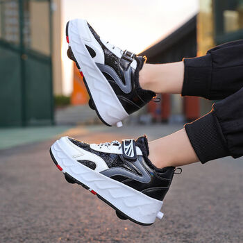 霜魄电动轮滑鞋暴走鞋四轮学生轮滑鞋收缩款可走路男童带轮子鞋儿童加