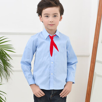 阙珞磐男童蓝色衬衫长袖上衣纯棉女童男孩衬衫小学生儿童校服蓝衬衣