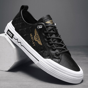 春季透气薄款单层皮面休闲鞋子男春天男士低帮百搭潮流板鞋黑色40