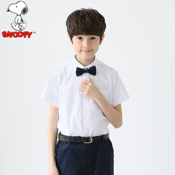 史努比snoopy男童短袖白衬衫儿童白色衬衣小学生校服纯棉礼服男孩夏大