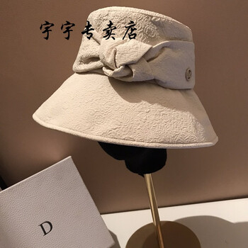 白色复古时尚蝴蝶结渔夫帽逛街帽子女早春潮流时尚大牌米白色可调节
