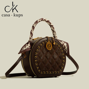 casakups小ck女包轻奢真皮复古百搭手提包包2024新款菱格质感单肩斜挎