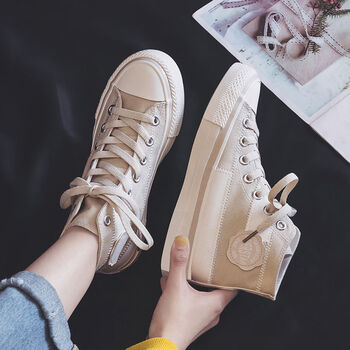 帆布鞋女学院风百搭板鞋2022春夏季新款韩版平底学生鞋子女奶茶色38