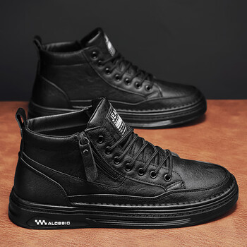 安誻品牌断码男鞋秋季新款高帮鞋板鞋皮鞋黑色休闲鞋户外运动四季款