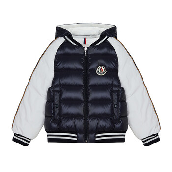 蒙口 moncler 21秋冬 奢侈品童装  儿童白色/深蓝色尼龙连帽羽绒服