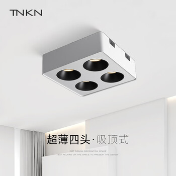 卧室原顶中间射灯无主灯精装房外装式明装筒灯 四头_40w_砂黑 4000k