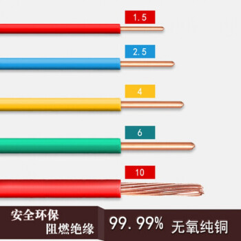 5塑銅線銅芯線單芯線工程家裝電線 國標阻燃bv10平方 顏色備註