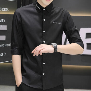 步希凯登夏季男装7分袖衬衫1824岁高中大学生男生穿冰丝短袖男士新款