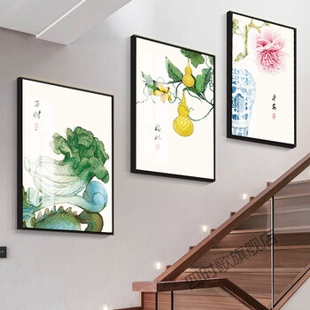 楼梯装饰画 复式楼楼梯间装饰画 楼梯墙壁挂画楼梯墙面装饰画新中式