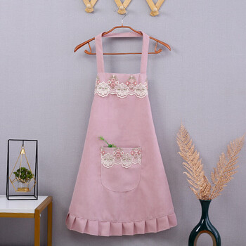 苏墨韩版时尚花边背心式厨房做饭罩衣可爱文艺肩带围裙工作服粉色挂脖
