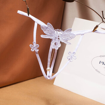 玛仕先生 tback诱i惑内裤女镂空刺绣丁字裤性感珍珠开裆式透明情绪t裤