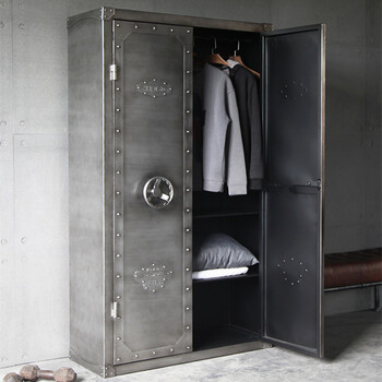 铁艺衣柜床上坐椅床上躺椅美式乡村铁皮柜金属衣柜置物柜复古做旧多彩