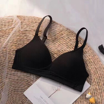 薄款无钢圈纯色简约大胸显小学生内衣调整型防下垂聚拢少女文胸罩黑色