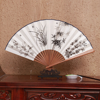 男女扇子折扇男式8寸手绘桃花扇中国风白纸扇日用扇工艺礼品竹扇 水墨
