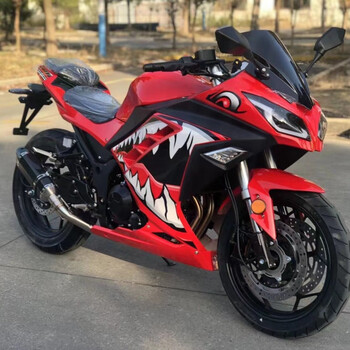 忍者摩托车二代国四电喷双缸水冷400跑车地平线r3v6可上牌 网红红色大