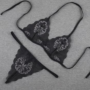 左婷性感内衣文胸丁字裤套装低腰刺绣超薄三角杯乳罩无钢圈系带透明